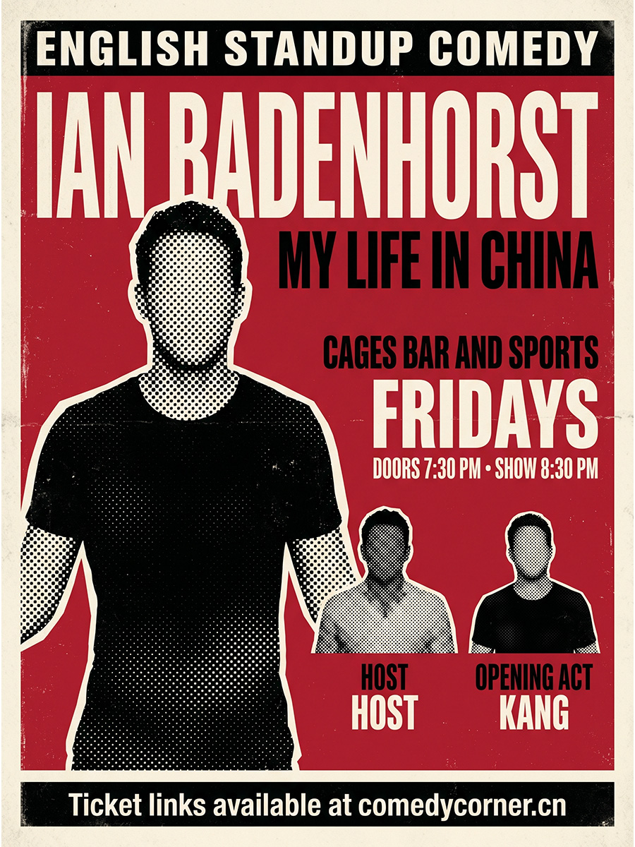 Comedy show poster for an upcoming Friday with special guest performers
